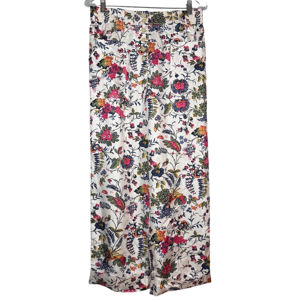 TORY BURCH Gabriella Floral 100% Silk Trousers, High Waist Ankle Length, Size 6